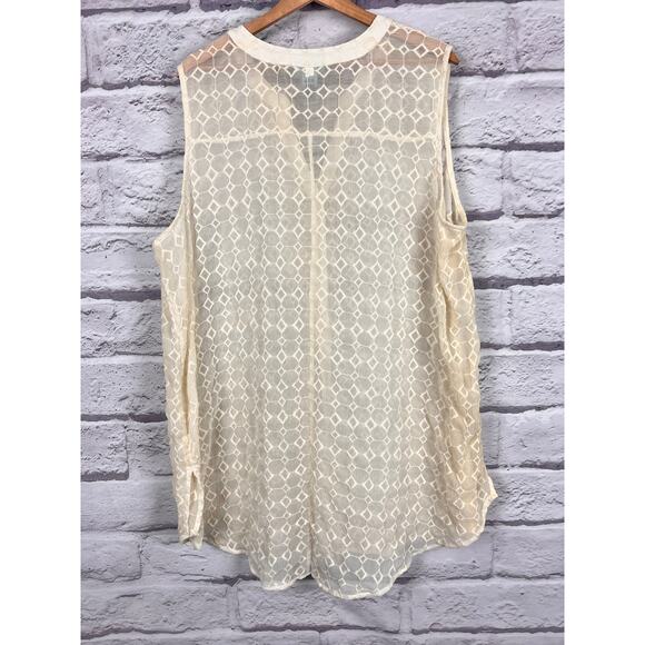 CATHERINES Womens 3X Beige Embroidered Diamond Sheer Sleeveless Coastal Tank Top - Picture 3 of 8